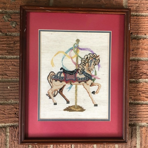 Handmade Other - Framed & Finished Cross Stitch Carousel Horse Double Matted